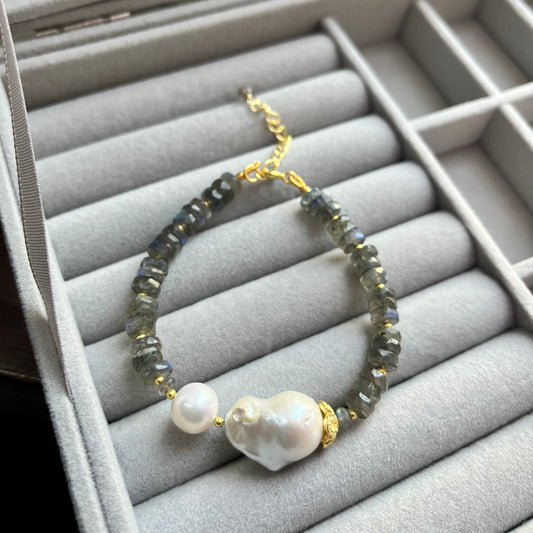Labradorite Pearl Bracelet