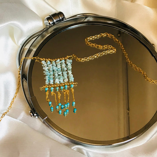 Larimar Long Tassel Necklace