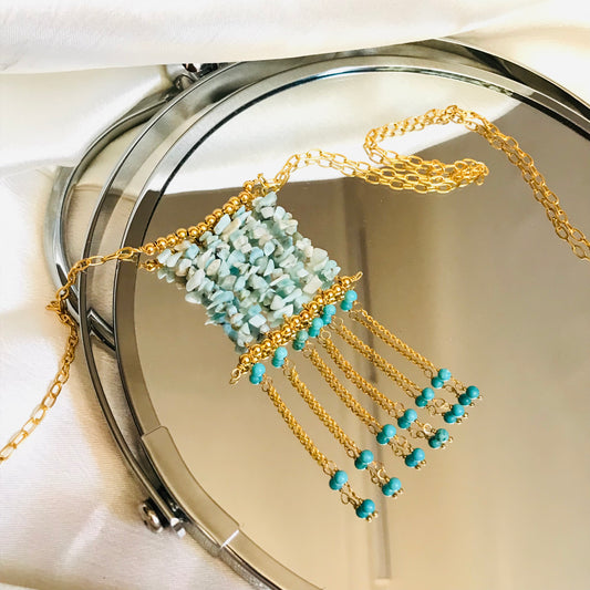 Larimar Long Tassel Necklace