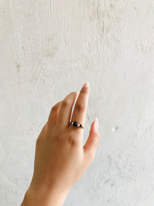 Black Onyx Beaded Ring