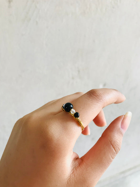Black Onyx Beaded Ring