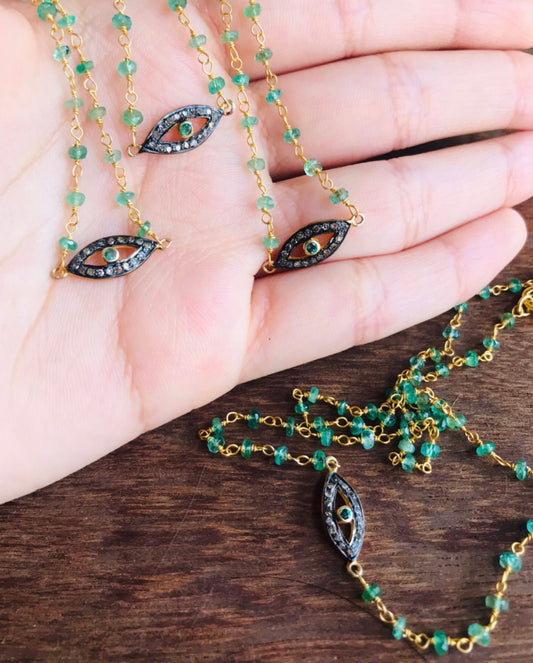 Emerald Diamond Evil Eye Necklace