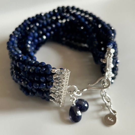 Lapis Lazuli Multi-Strand Beaded Bracelet - 925 Sterling Silver Jewelry
