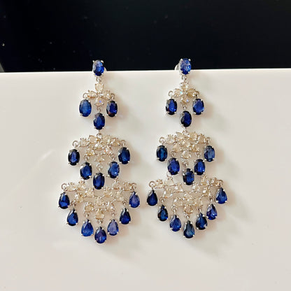 14k Gold Natural Blue Sapphire & Diamond Earrings - 15.57 Carats Sapphire, 4.46 Carats Diamond Victorian Earrings
