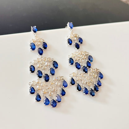 14k Gold Natural Blue Sapphire & Diamond Earrings - 15.57 Carats Sapphire, 4.46 Carats Diamond Victorian Earrings