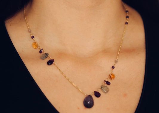 Asymmetrical Iolite Necklace - 925 Sterling Silver Jewelry