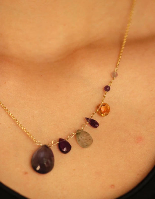 Asymmetrical Iolite Necklace - 925 Sterling Silver Jewelry