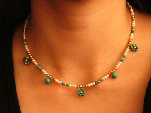 Her Name Was Daisy Pearl-Turquoise Necklace