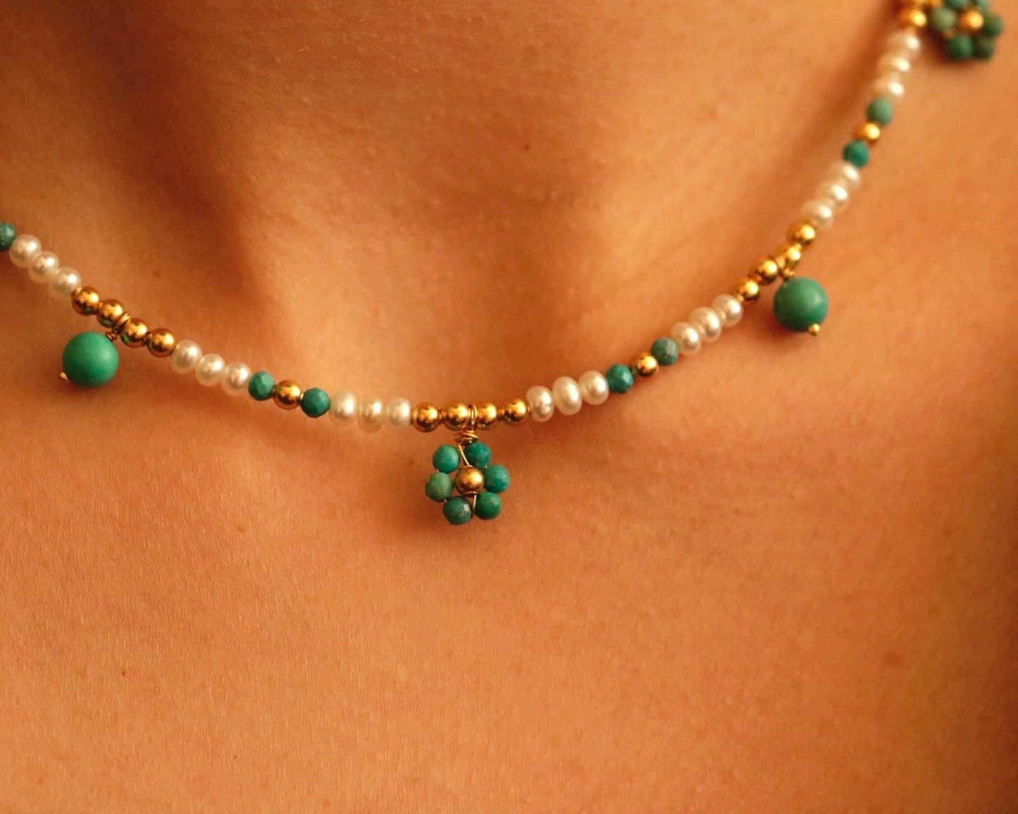 Her Name Was Daisy Pearl-Turquoise Necklace