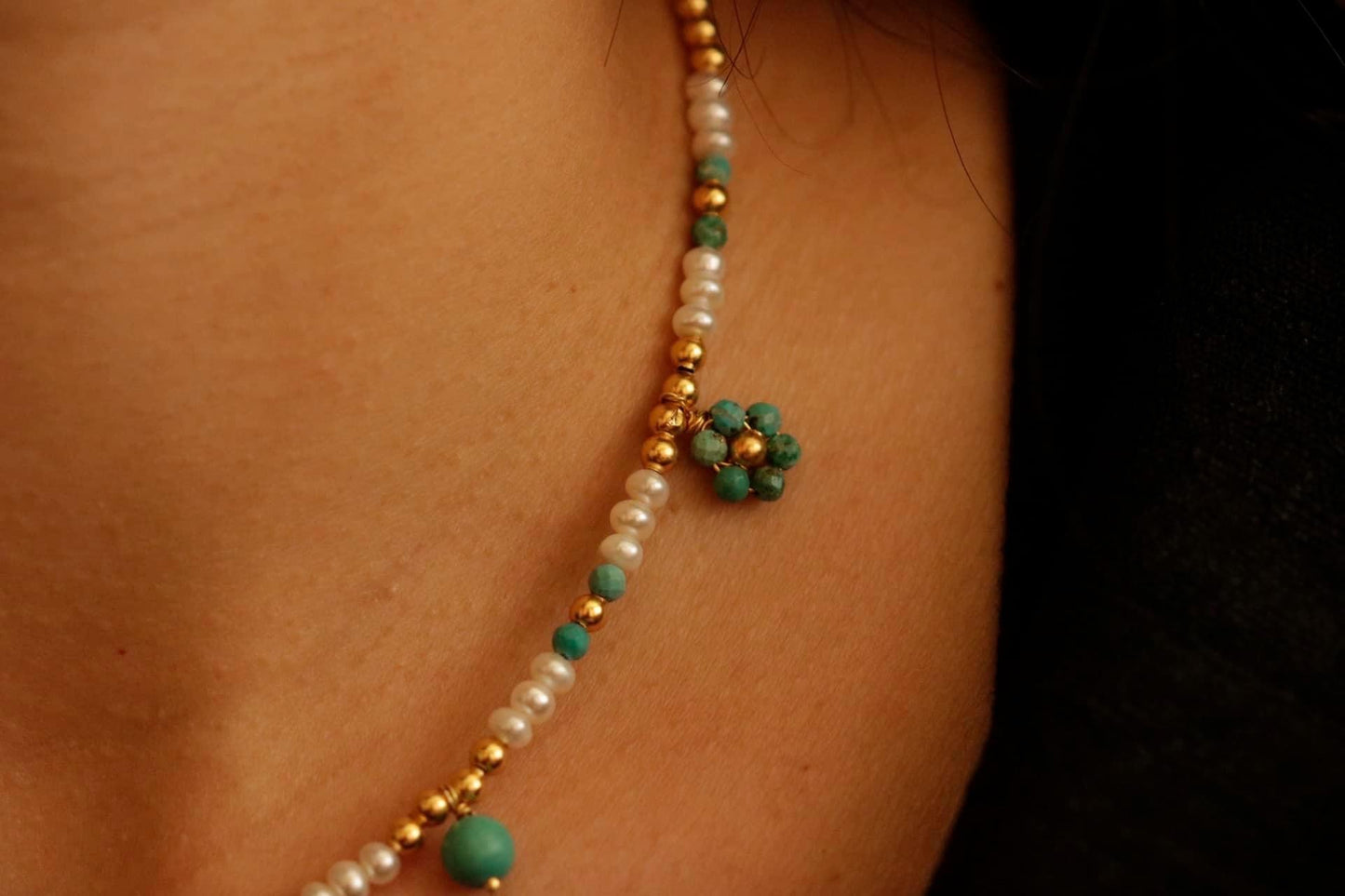 Her Name Was Daisy Pearl-Turquoise Necklace