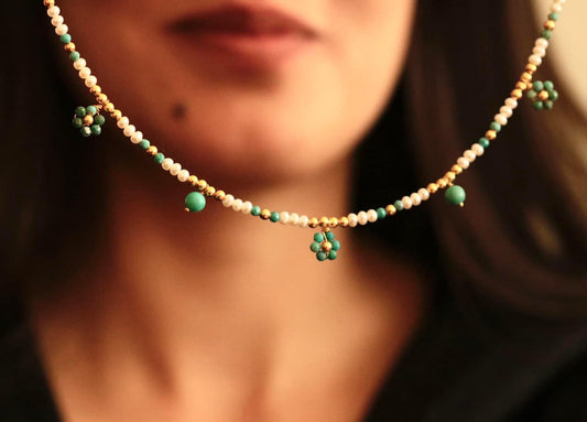 Her Name Was Daisy Pearl-Turquoise Necklace