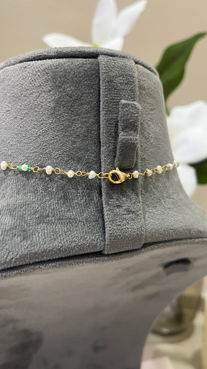 14k Gold Natural Zambian Emerald, Tanzanite, Pearl & Rose Cut Diamond Boho Victorian Beaded Tassel Necklace