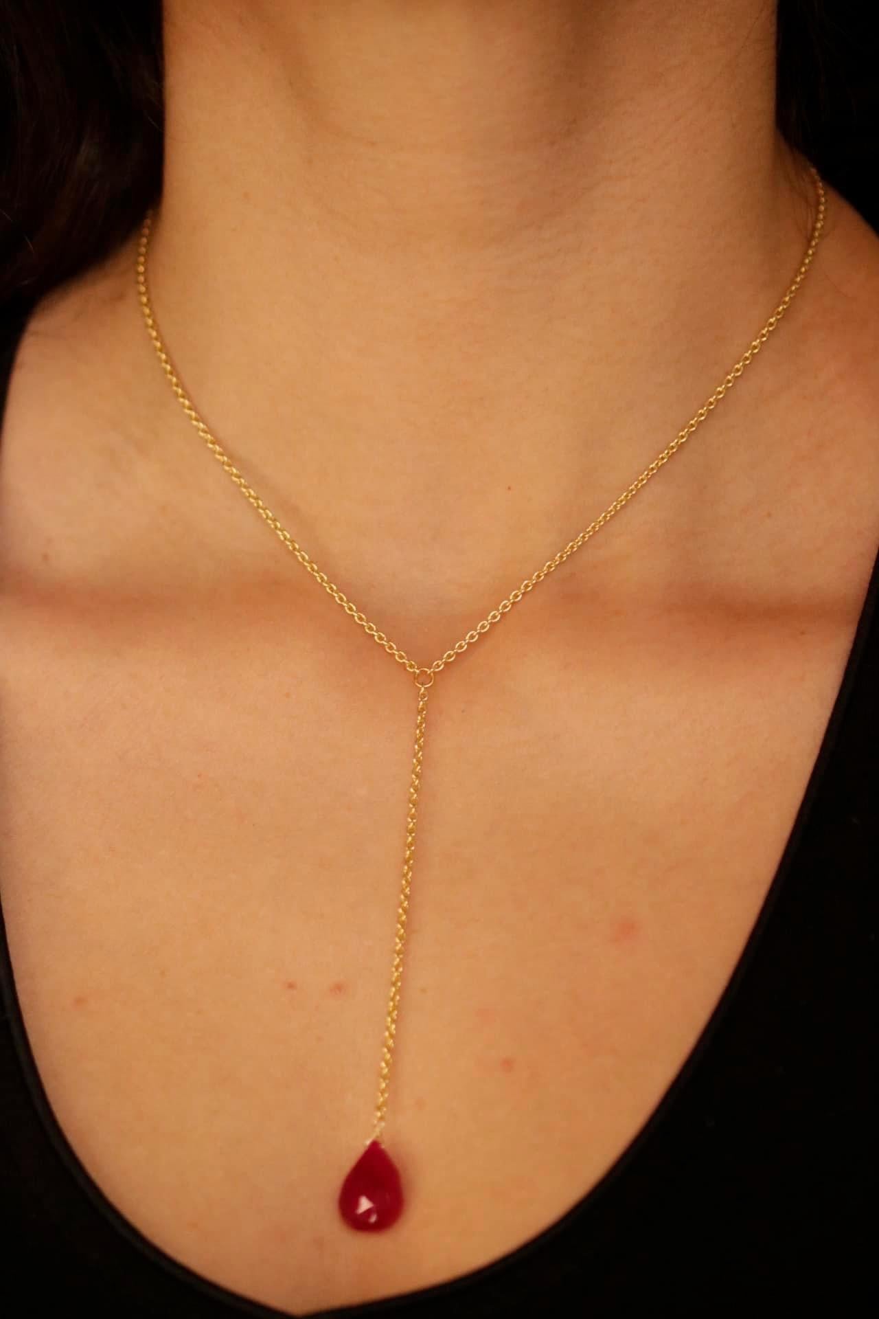 Hot Pink Chalcedony Lariat-Y Necklace