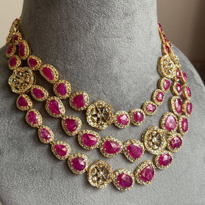 14k Gold Natural Burmese Ruby & Rose Cut Diamond Necklace - 70.62 Carats Ruby, 36.22 Carats Diamond Victorian Necklace