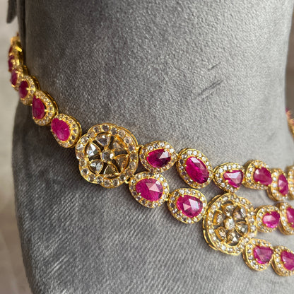 14k Gold Natural Burmese Ruby & Rose Cut Diamond Necklace - 70.62 Carats Ruby, 36.22 Carats Diamond Victorian Necklace