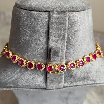 14k Gold Natural Burmese Ruby & Rose Cut Diamond Necklace - 70.62 Carats Ruby, 36.22 Carats Diamond Victorian Necklace