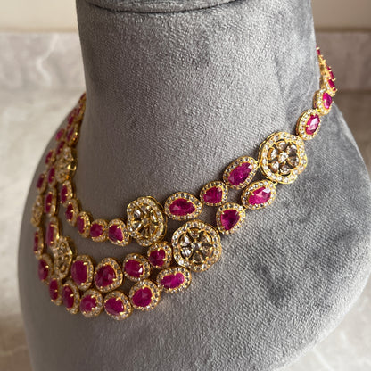 14k Gold Natural Burmese Ruby & Rose Cut Diamond Necklace - 70.62 Carats Ruby, 36.22 Carats Diamond Victorian Necklace