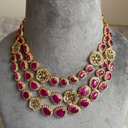 14k Gold Natural Burmese Ruby & Rose Cut Diamond Necklace - 70.62 Carats Ruby, 36.22 Carats Diamond Victorian Necklace