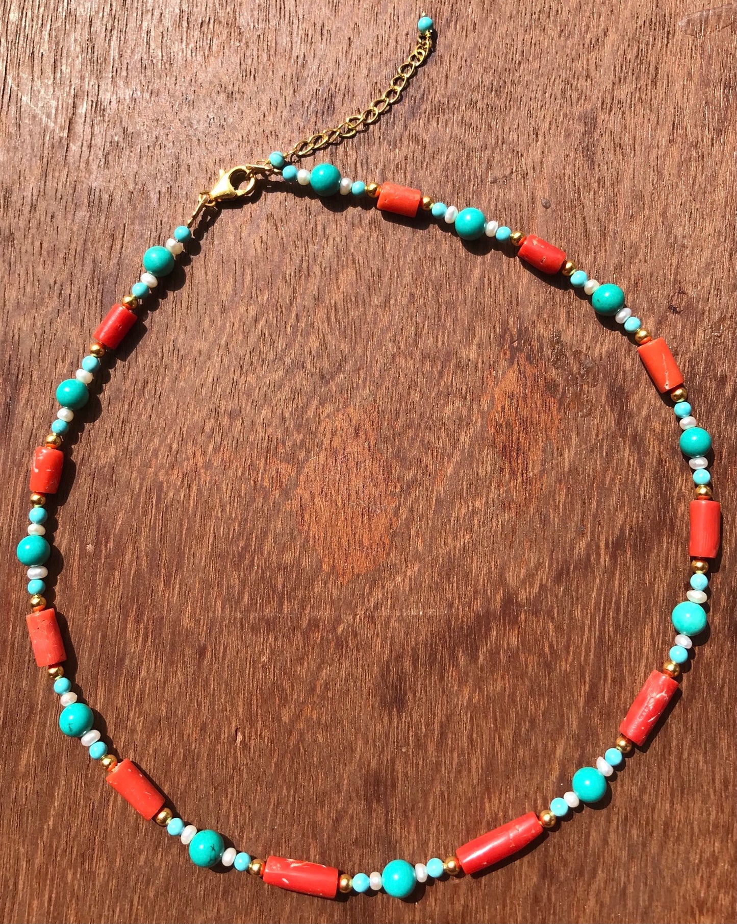 Coral And Turquoise Beaded Necklace