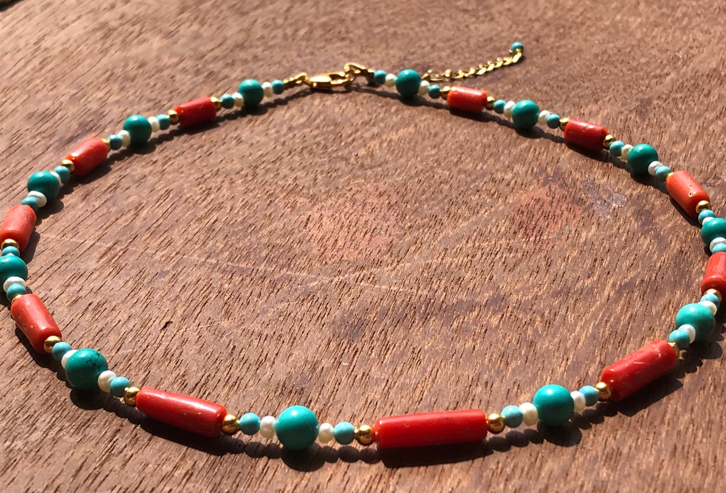 Coral And Turquoise Beaded Necklace