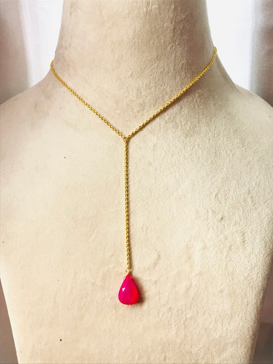 Hot Pink Chalcedony Lariat-Y Necklace