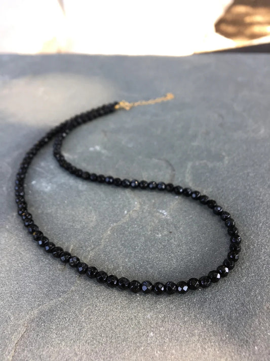 Dainty Black Spinel Beaded Necklace