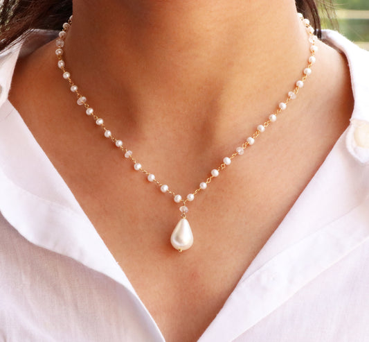 Fresh Water Pearl And Moonstone Necklace