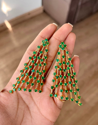 14k Gold Natural Zambian Emerald & Rose Cut Diamond Earrings - 11.41 Carats Emerald, 2.44 Carats Diamond Art Deco Earrings