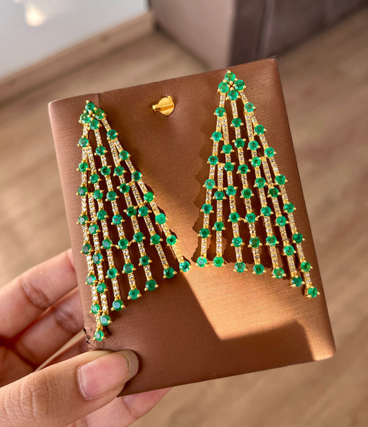 14k Gold Natural Zambian Emerald & Rose Cut Diamond Earrings - 11.41 Carats Emerald, 2.44 Carats Diamond Art Deco Earrings