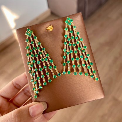 14k Gold Natural Zambian Emerald & Rose Cut Diamond Earrings - 11.41 Carats Emerald, 2.44 Carats Diamond Art Deco Earrings