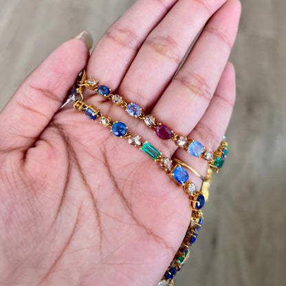 14k Gold Natural Sapphire, Emerald & Rose Cut Diamond Necklace - 96.25 Carats Sapphire, 7.36 Carats Emerald, 6.75 Carats Diamond Avant Garde Necklace