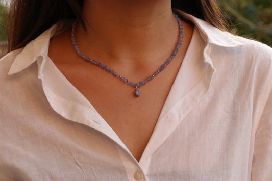 Tanzanite Uncut Chips Beaded Necklace