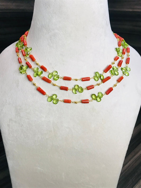 Coral And Peridot Layered Necklace