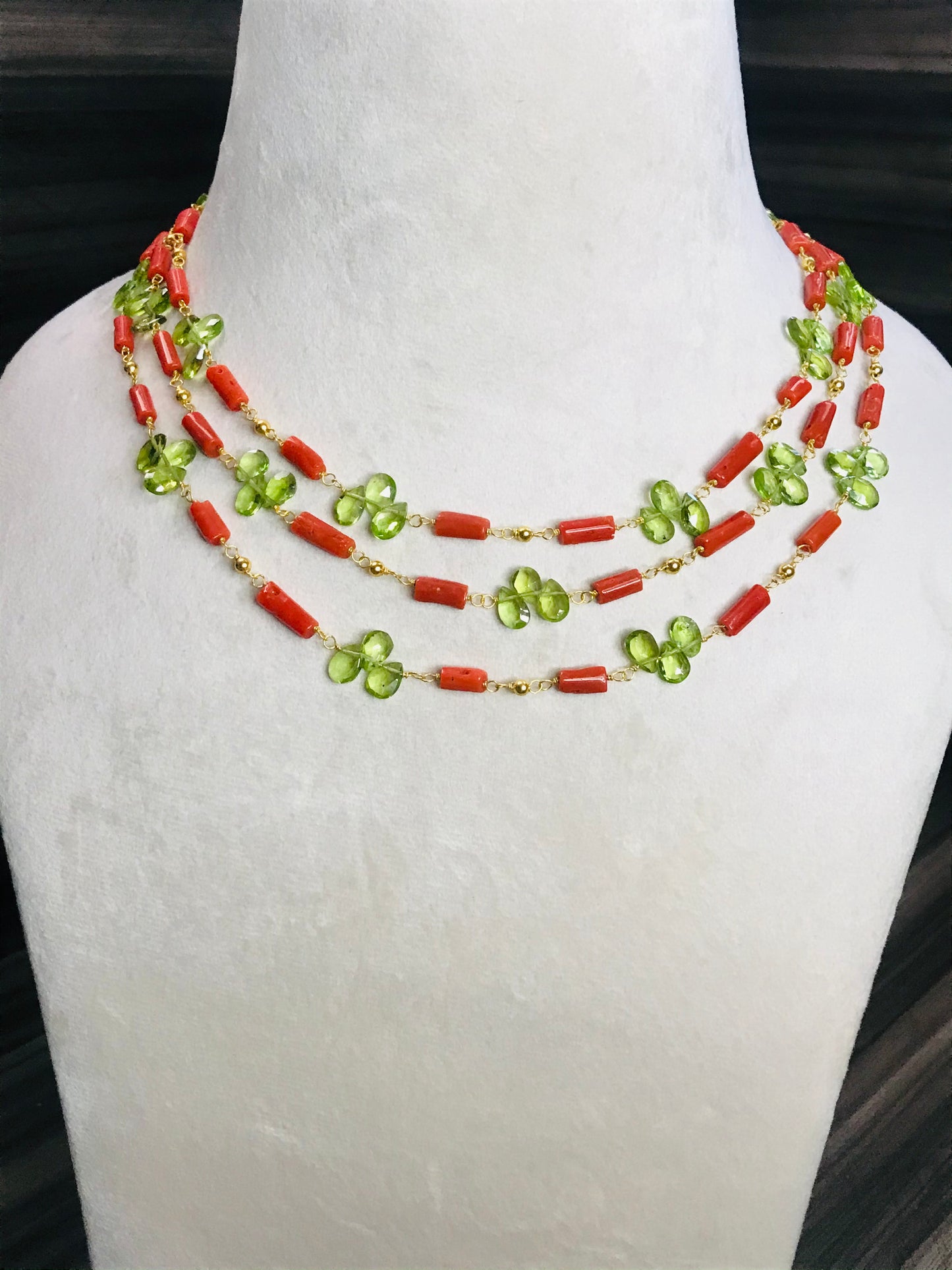 Coral And Peridot Layered Necklace