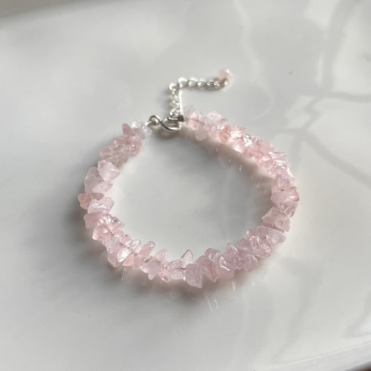 Raw Rose Quartz Beaded Bracelet