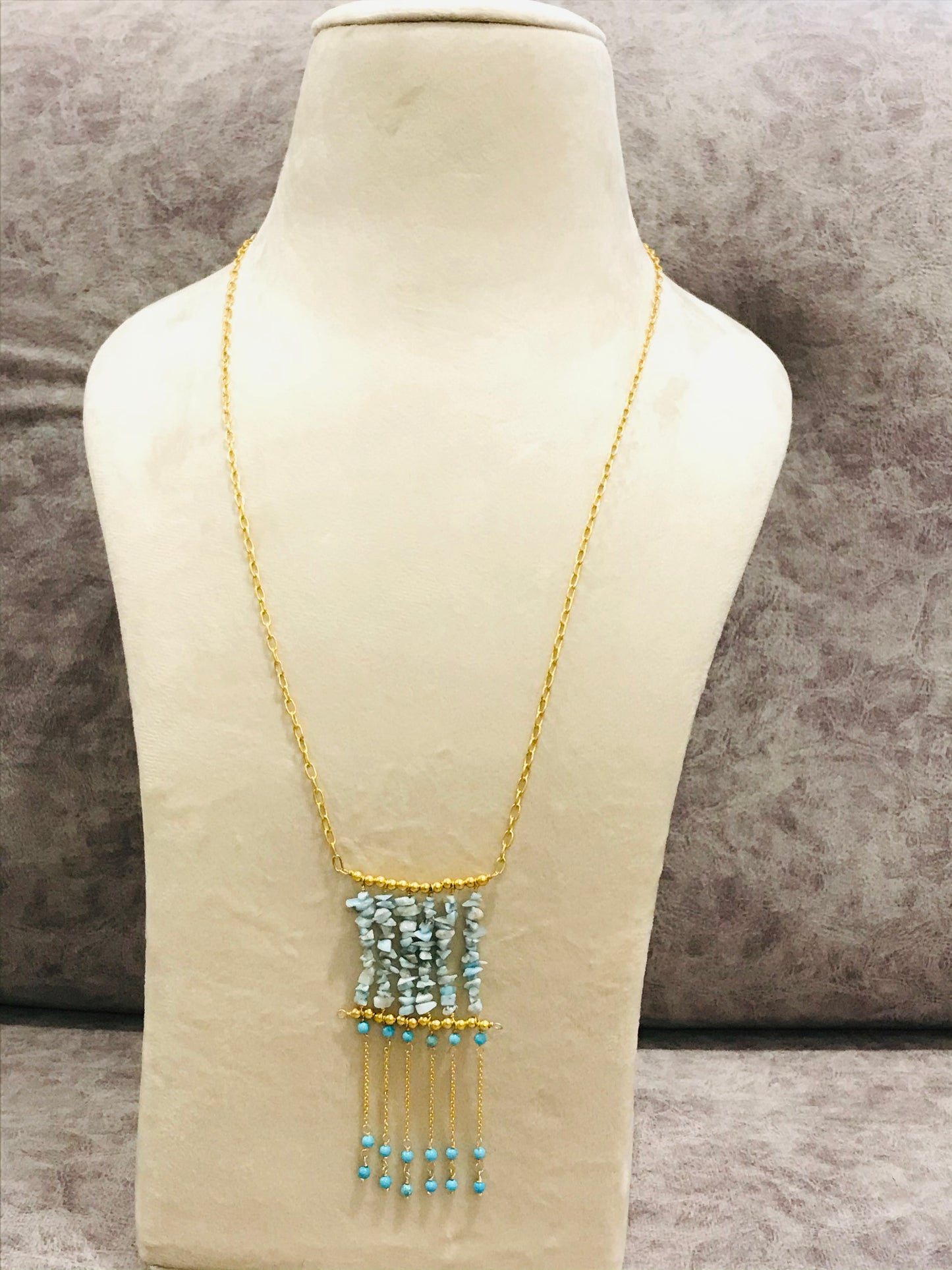 Larimar Long Tassel Necklace