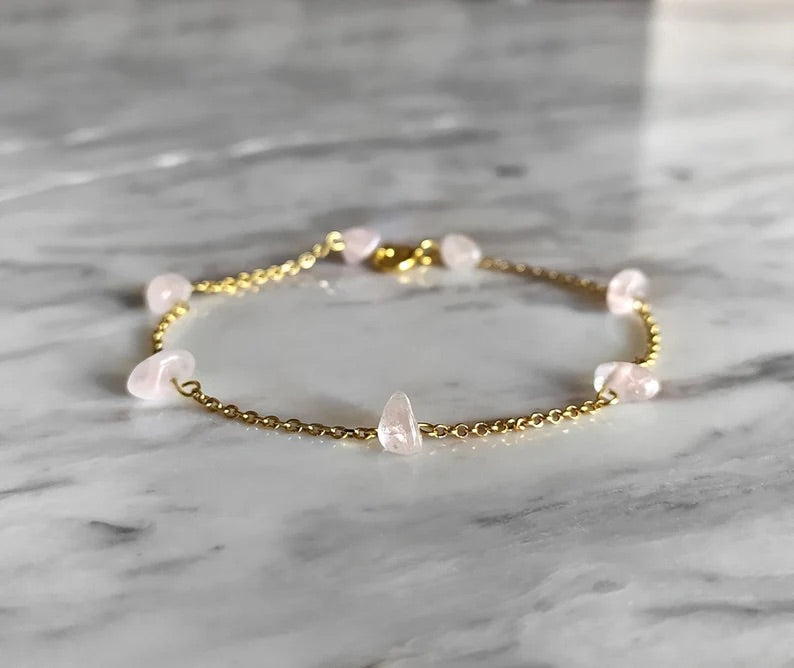 Raw Rose Quartz Chain Bracelet