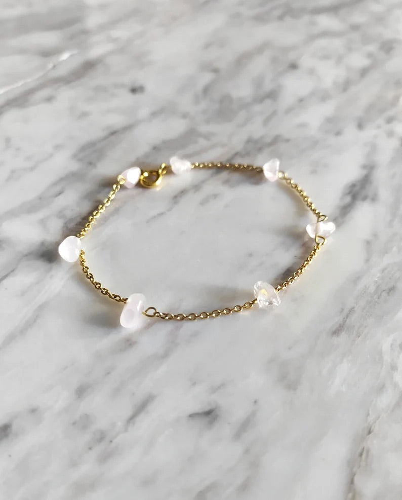 Raw Rose Quartz Chain Bracelet
