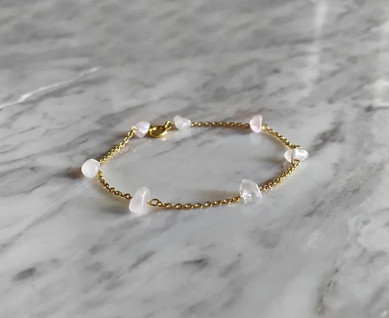 Raw Rose Quartz Chain Bracelet