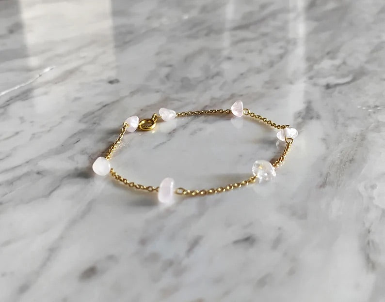 Raw Rose Quartz Chain Bracelet