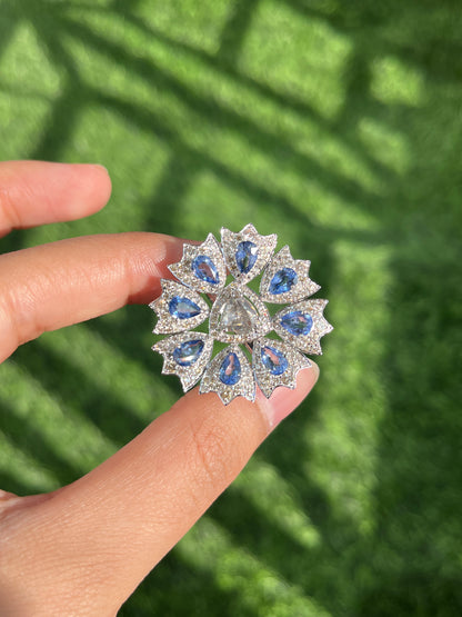 14k Gold Natural Blue Sapphire & Diamond Ring - 3.65 Carats Sapphire, 2.01 Carats Diamond Art Deco Ring