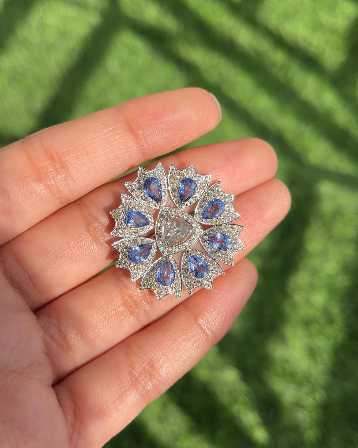 14k Gold Natural Blue Sapphire & Diamond Ring - 3.65 Carats Sapphire, 2.01 Carats Diamond Art Deco Ring