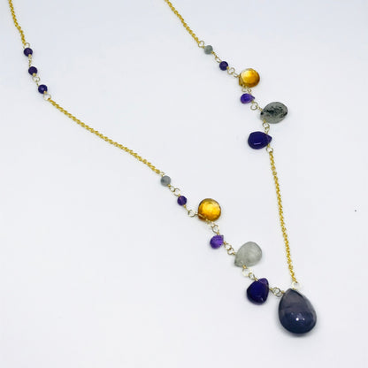 Asymmetrical Iolite Necklace - 925 Sterling Silver Jewelry