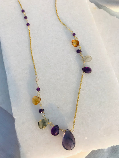 Asymmetrical Iolite Necklace - 925 Sterling Silver Jewelry