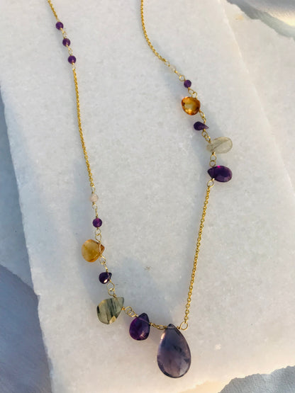 Asymmetrical Iolite Necklace - 925 Sterling Silver Jewelry