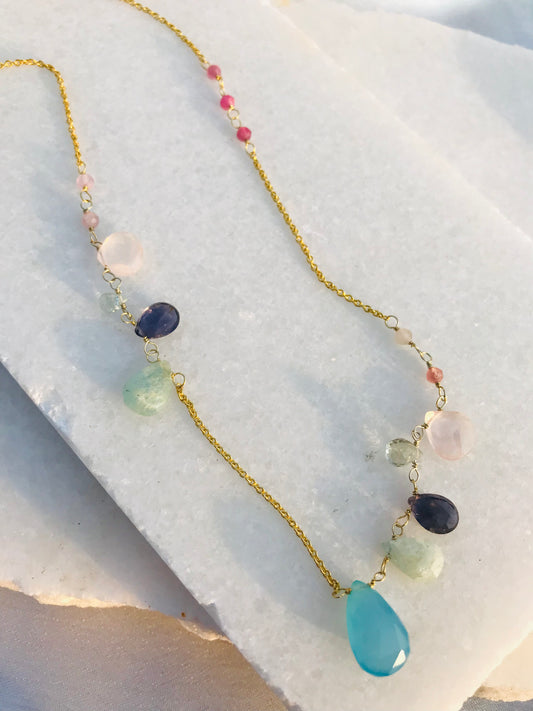Asymmetrical Aquamarine Necklace - 925 Sterling Silver Jewelry