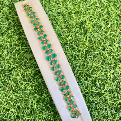 14k Gold Natural Zambian Emerald & Rose Cut Diamond Bracelet - 17.5 Carats Emerald, 3.02 Carats Diamond Art Deco Bracelet