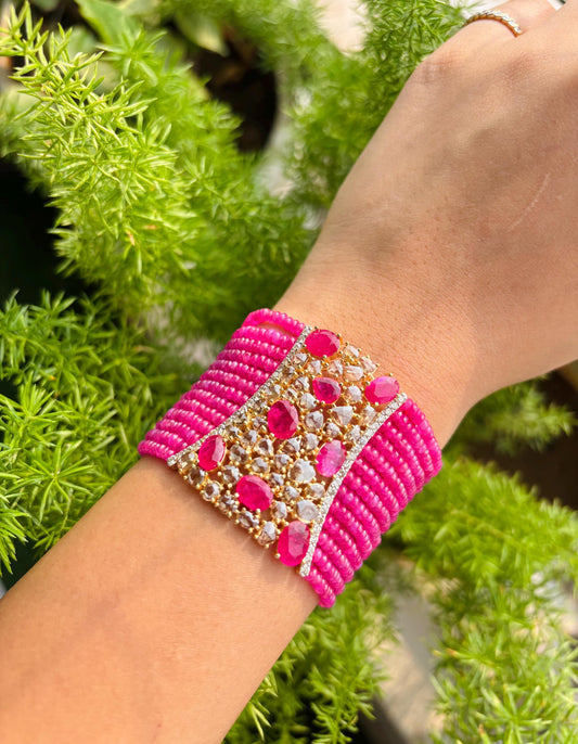 14k Gold Natural Ruby & Diamond Bracelet - 141.04 Carats Ruby, 5.54 Carats Diamond Victorian Beaded Bracelet