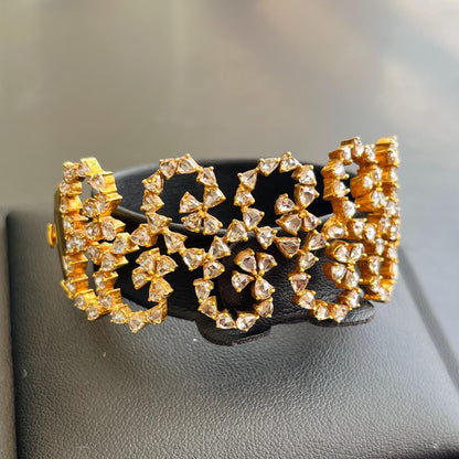 14k Gold Natural Rose Cut Diamond Bracelet - 10.4 Carats Diamond Victorian Cuff Bracelet