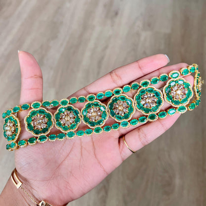 14k Gold Natural Zambian Emerald & Diamond Bracelet - 49.25 Carats Emerald, 12.24 Carats Diamond Victorian Bracelet